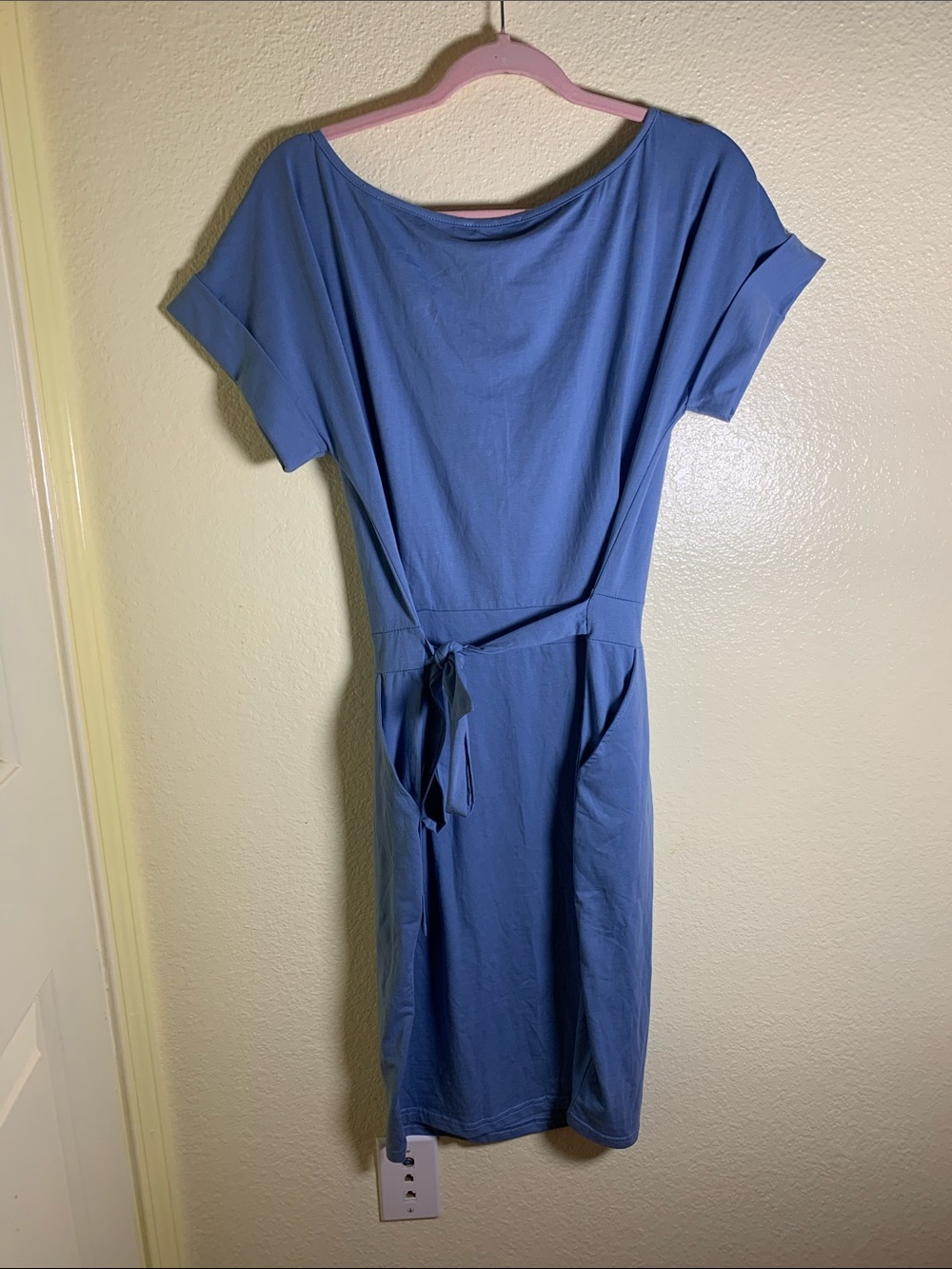 NWOT Classic Slate Blue Midi Sheath Dress with Short Sleeves, Size L - Picture 2 of 6